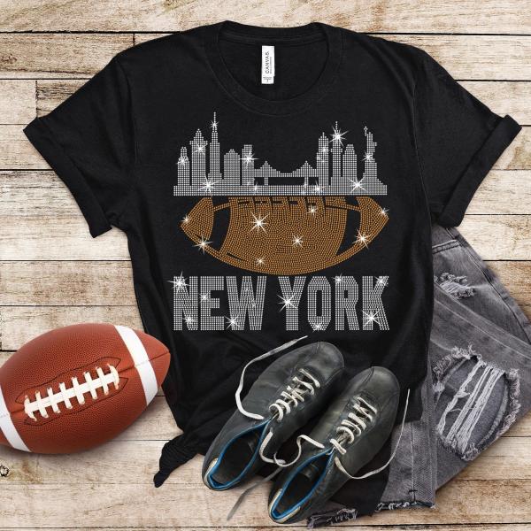 New York Rhinestone T-Shirt, Glittering Sparkling Football Fan Design Tee, Bright Trend Fashion Style Shirt, Gift Dazzling Game Day Shirt