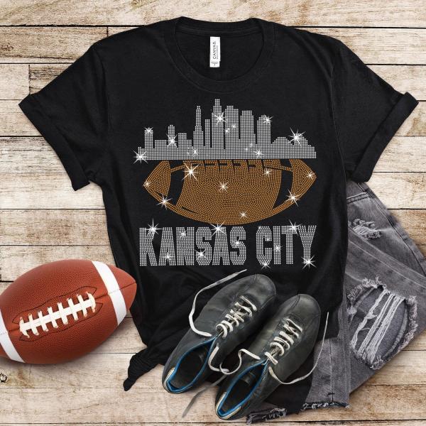 Kansas City  Rhinestone T-Shirt, Sunday Football Game  Unique Fan Shirt,  Game Day Glittering Sport Tee, Sparkling Team Trendy Shirt
