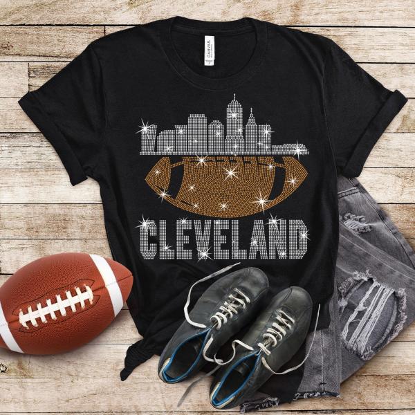 Cleveland  Rhinestone Glittering  Shirt, Sparkling Style Football Shirt, Dazzling Shiny Game Shirt, Eye-Catching Tee Trendy Fashion Shirt