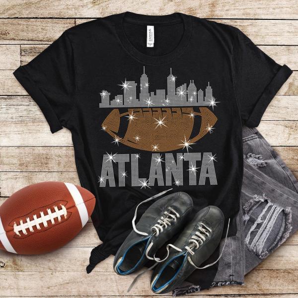 Atlanta Rhinestone T-Shirt, Glitter Football Fans Top, Bling Football Team Sparkle Tee, Eye-Catching Design for Game Day