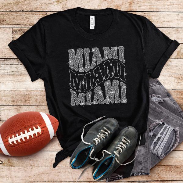 Miami Rhinestone T-Shirt, Sunday Day Football Tailgate Party  Shirt, Trendy Fashion Tee, Unisex Short Sleeve Shirt, Sports Fan Shirt