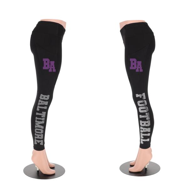 Baltimore Rhinestone Football Leggings, Fan Bling Leggings, Active Wear Yoga Pant, Game day sports leggings, Glitter Leggings for Women