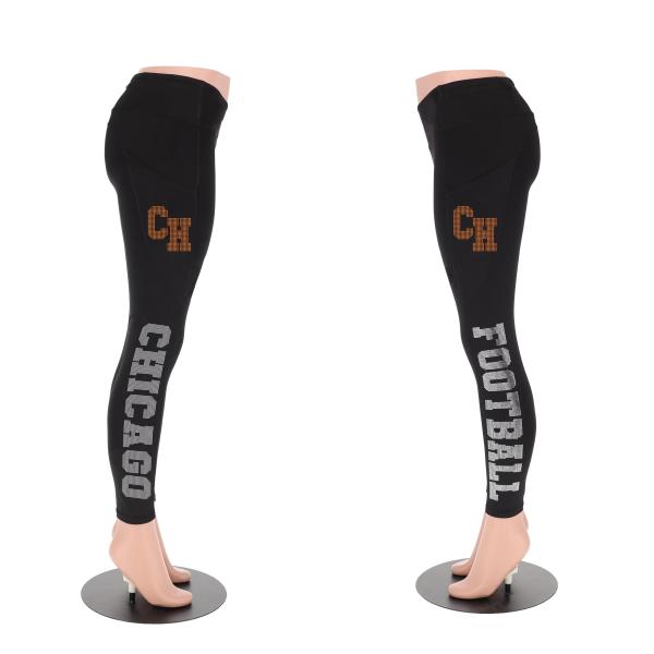 Chicago Rhinestone Football Leggings, Bling Football Fans Leggings, Active Wear Yoga Pant, Game day sports leggings with side Pocket