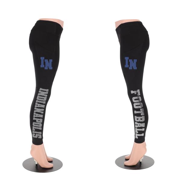 Indianapolis Rhinestone Football Leggings, Bling Tailgate Leggings, Glitter Leggings for Girls, Active Wear Yoga Pant, Game Day Leggings