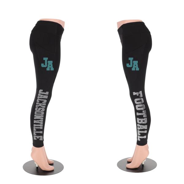Jacksonville Rhinestone Football Leggings, Glittering Fan Pant for Ladies,  Active Wear Yoga Pant, Sparkling Game Day Leggings for Women