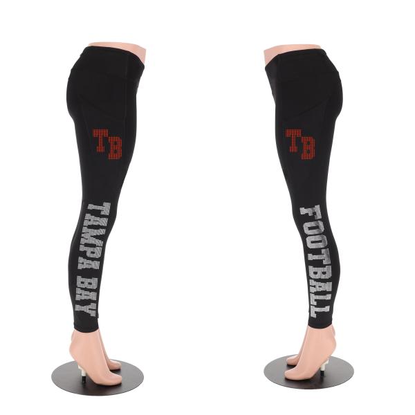 Tampa Bay Rhinestone Football Leggings, Bling Fan Glitter Leggings, Women’s Sparkle Sport Leggings, Game day Glitter Yoga Pant for Ladies