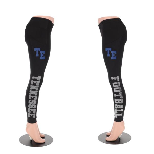 Tennessee Rhinestone Football Leggings, Bling Yoga Football Pant, Tailgate Glitter Leggings With Side Pocket, Game day Sparkling Leggings