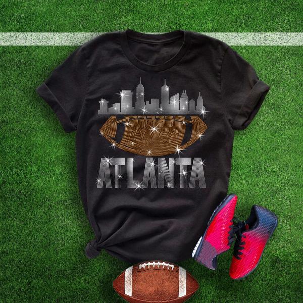 Atlanta Rhinestone T-Shirt, Glitter Football Fans Top, Bling Football Team Sparkle Tee, Eye-Catching Design for Game Day
