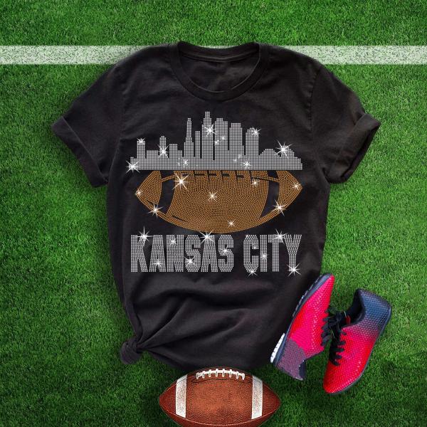 Kansas City  Rhinestone T-Shirt, Sunday Football Game  Unique Fan Shirt,  Game Day Glittering Sport Tee, Sparkling Team Trendy Shirt