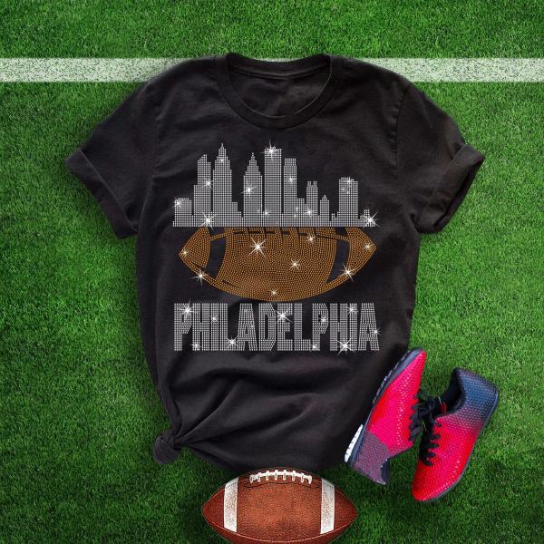 Philadelphia  Rhinestone T-Shirt, Shiny Glittering Football Tailgate Fan Tee, Trendy Game Day Party Tee, Unique  Gift Sunday Sports Shirt