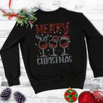 Merry Christmas Rhinestone Shirt, Cheering Party Shirt, Holiday Sweater, Xmas Gift, Cute Merry Shirt, New Year Sweater