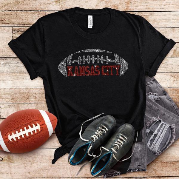 Kansas City Rhinestone T-Shirt, Sports Lover Sparkle Bling Tee, Trendy Fans Favorite for Men or Women, Game Day Tailgate Party Shirt