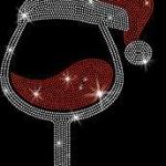 Christmas Wine Glass with Santa Hat Rhinestone Bling T-Shirt, Glittery Festive Fun Tee, Drinkers Party Cheers Shirt, Best Gift for Xmas
