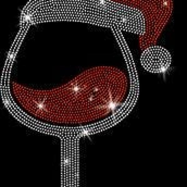 Christmas Wine Glass with Santa Hat Rhinestone Bling T-Shirt, Glittery Festive Fun Tee, Drinkers Party Cheers Shirt, Best Gift for Xmas