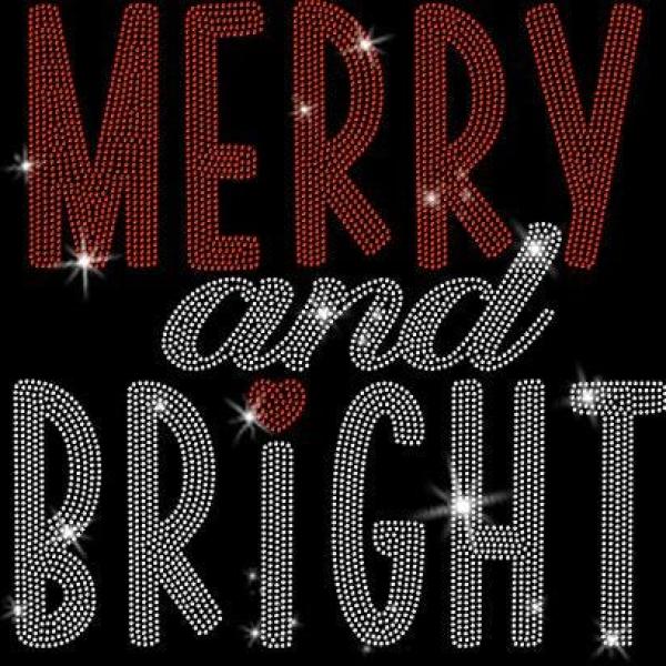 Merry and Bright Rhinestone T-Shirt, Cute Sublimation Design Bling Tee, Comfort Colors Christmas Shirt, Cute Xmas Gift for Women