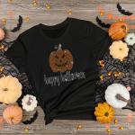 Happy Halloween Pumpkin Rhinestone Shirt, Spooky Season Scary Vibes Tee Shirt, Trick Or Treat Pumpkin Face Shirt