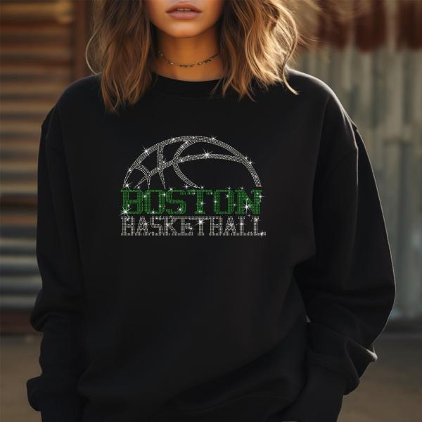 Boston Rhinestone Shirt, Boston Basketball Sweater, Boston Basketball Shirt, Boston Basketball Hoodie Women Boston Basketball Shirt