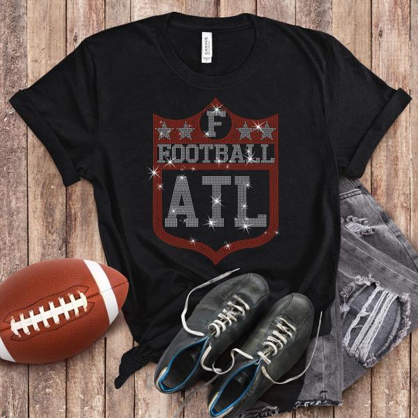 Atlanta Rhinestone T-Shirt, Football Fan Tee Shirt, Stylish and Comfortable, Unique and Eye-Catching Shield Tee for Game Day Gift