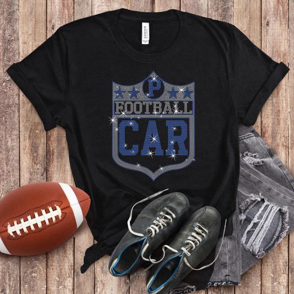 Carolina Rhinestone T-Shirt, Football Player Game Day Apparel, Stylish and Comfortable, Gift For Fans, Sunday Funday Shield Tee