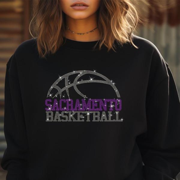 Sacramento Rhinestone Basketball Shirt, Sports Lovers Vintage Style Unisex Short-Sleeve Tee Shirt, Team Fan Gift for Men or Women