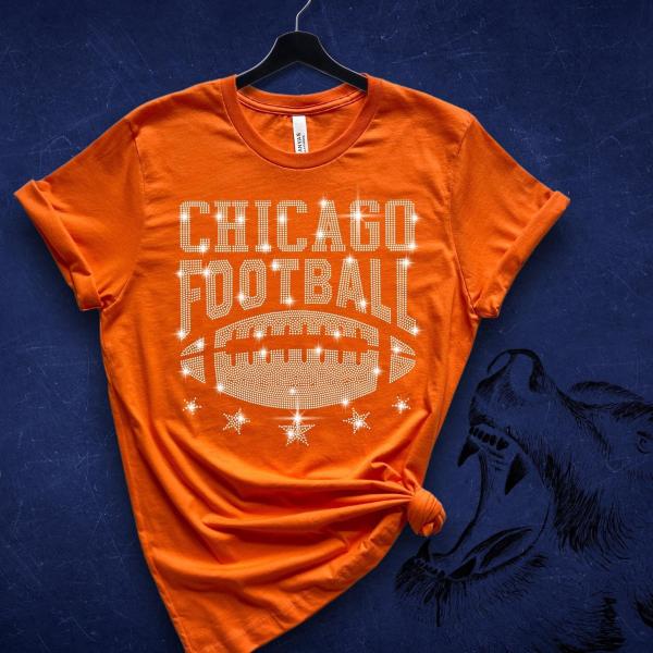 Chicago Rhinestone Shirt, Game Day Football Shirt,  Football Team Fan Shirt, Women or Men Football Shirt, Football Game Day Sweater
