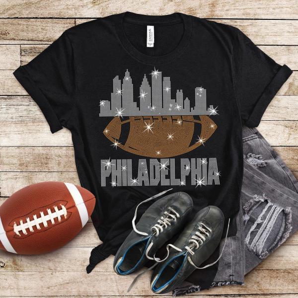 Philadelphia  Rhinestone T-Shirt, Shiny Glittering Football Tailgate Fan Tee, Trendy Game Day Party Tee, Unique  Gift Sunday Sports Shirt