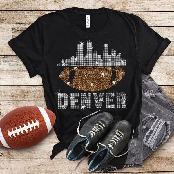 Denver Rhinestone T-Shirt, Chic Glittering Shiny Football Tee, Unique Fashion Sports Shirt, Game Day Shirt for Football Fans