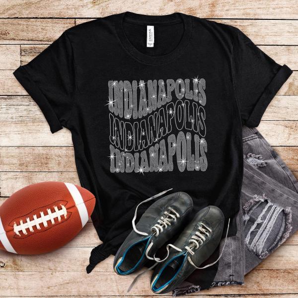 Indianapolis Rhinestone T-Shirt, Football Team Fans Bling Tee, Favorite Team Sportswear Athletic Shirt, Game Day Gift Unisex Groovy Shirt