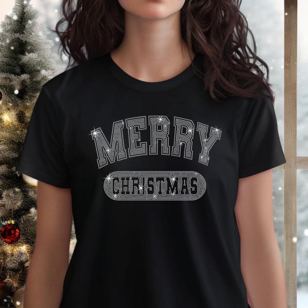 Merry Christmas Rhinestone Shirt, Retro New Year T-Shirt, The Season Sweatshirt, Jolly Christmas Party Tee, Xmas Holiday Shirt Gift