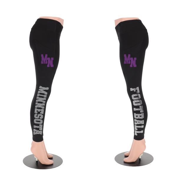 Minnesota Football Rhinestone Leggings, For Women or Girls Cozy Yoga Legging, Ladies Fitness Glittering Pant, Fan Gift for Football Lover
