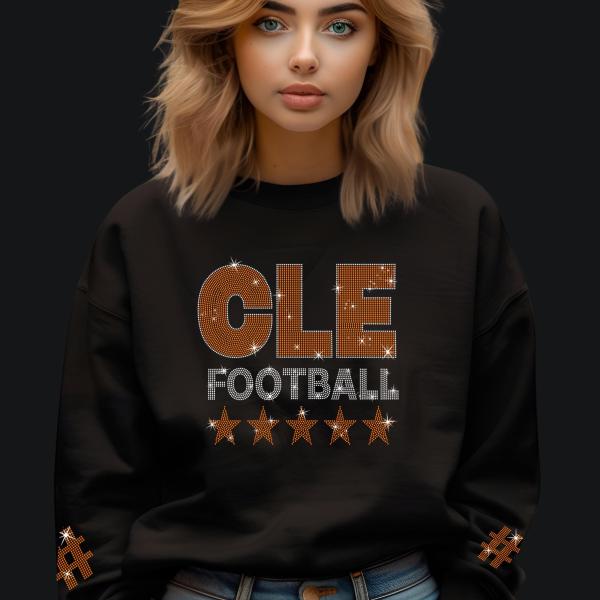 Cleveland Rhinestone Shirt, Football Season Match Day Tee, Unique Design Retro Football Shirt, Cle Tailgate Shirt, Fan Gift CLE for Ladies