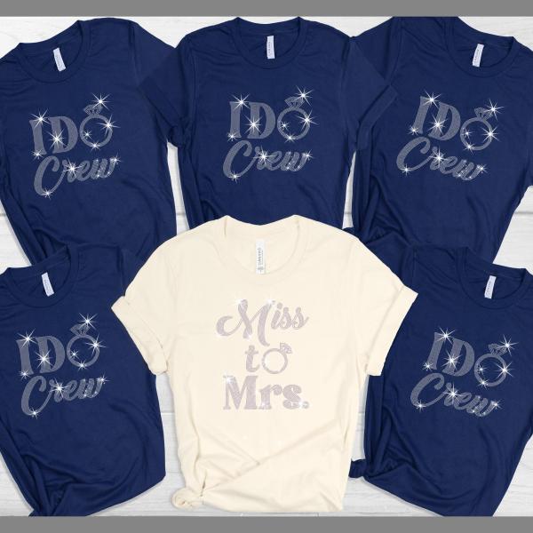 Miss to Mrs. Wedding Rhinestone T-Shirts, Newlywed Honeymoon Outfit Present, Bridesmaid Party Group Shirt, Wedding Day Gifts for Bride Team