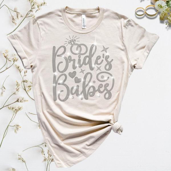 Bride and Bride's Babe Rhinestone T-Shirt, Bridal Party Shirt, Babe of Honor Shirt, Unique Bridal Shower Gift, Shiny Bride Squad Shirt