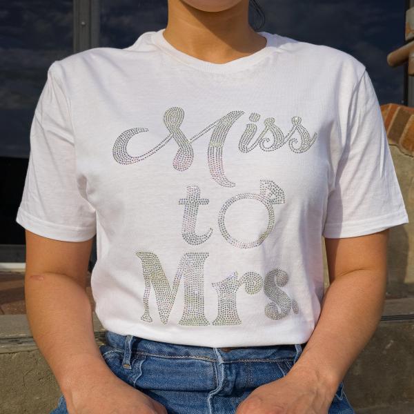 Miss to Mrs. Wedding Rhinestone T-Shirts, Newlywed Honeymoon Outfit Present, Bridesmaid Party Group Shirt, Wedding Day Gifts for Bride Team