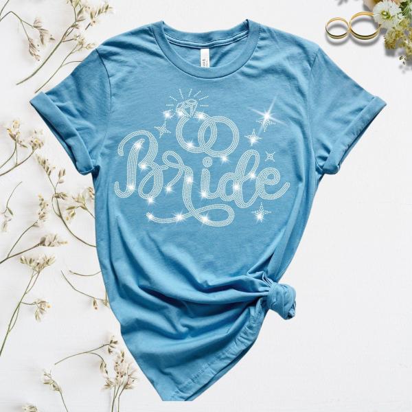 Bride and Bride's Babe Rhinestone T-Shirt, Bridal Party Shirt, Babe of Honor Shirt, Unique Bridal Shower Gift, Shiny Bride Squad Shirt