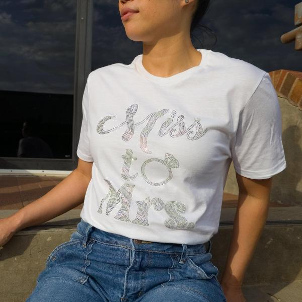 Miss to Mrs. Wedding Rhinestone T-Shirts, Newlywed Honeymoon Outfit Present, Bridesmaid Party Group Shirt, Wedding Day Gifts for Bride Team