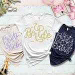Bride and Bride's Babe Rhinestone T-Shirt, Bridal Party Shirt, Babe of Honor Shirt, Unique Bridal Shower Gift, Shiny Bride Squad Shirt