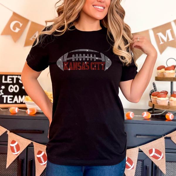 Kansas City Rhinestone T-Shirt, Sports Lover Sparkle Bling Tee, Trendy Fans Favorite for Men or Women, Game Day Tailgate Party Shirt