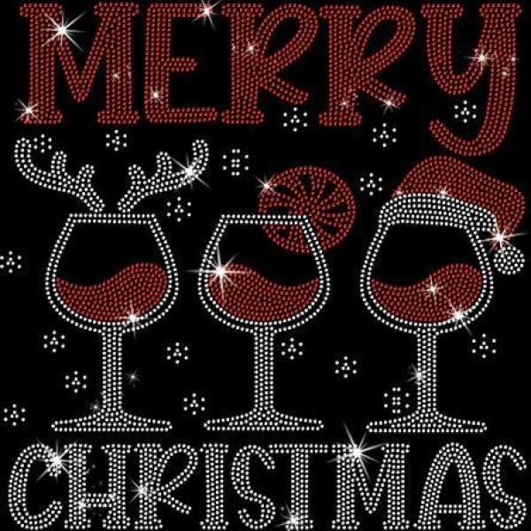 Merry Christmas Wine Glass Rhinestone T-Shirt, Cheers To The New Year Shirt, Drink Up Grinches Holiday Shirt, Cute Xmas gift for Drinkers