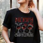 Merry Christmas Wine Glass Rhinestone T-Shirt, Cheers To The New Year Shirt, Drink Up Grinches Holiday Shirt, Cute Xmas gift for Drinkers