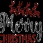 Merry Christmas With Reindeers Rhinestone T-Shirt, Xmas Shirt With Santa Claus Riding Reindeers, Adorable Christmas Gift Shirt