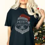 Retro Merry Christmas Santa Head T-Shirt, Santa Clause Gift, Santa Hat Shirt, Santa Claus Merry Christmas Glitter Shirt, Best Xmas Gift
