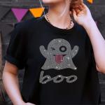 Boo Ghost Halloween Rhinestone Shirt, Creepy Ghost tee, Trick or Treat Tee, Scary Season Shirt, Fall Season Best Gift For Women or Men
