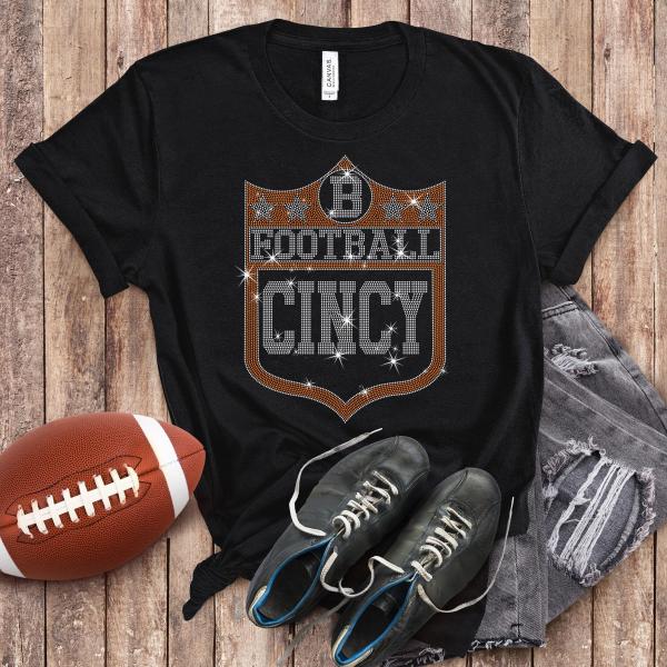 Cincinnati Rhinestone T-Shirt, Football Game Day Apparel, Quality and Durable, Unique and Eye-Catching Shield Tee, Football Lover Tee