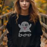 Boo Ghost Halloween Rhinestone Shirt, Creepy Ghost tee, Trick or Treat Tee, Scary Season Shirt, Fall Season Best Gift For Women or Men