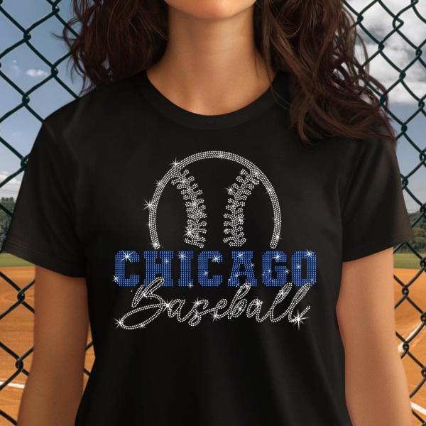 Chicago Baseball Rhinestone T-Shirt, Baseball Lover Gift, Vintage Retro Style Baseball Tee Shirt, Baseball Mom Shirt, Fan Gift for Her
