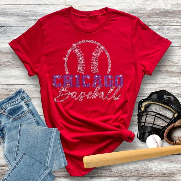 Chicago Baseball Rhinestone T-Shirt, Baseball Lover Gift, Vintage Retro Style Baseball Tee Shirt, Baseball Mom Shirt, Fan Gift for Her