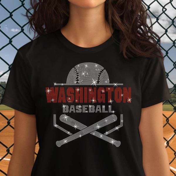Washington Baseball Rhinestone T-Shirt, Retro Premium Unisex T-Shirt, Funny Baseball Team Shirt, Baseball Game Day Shirt, Baseball Mom Tee