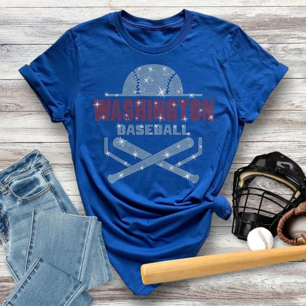 Washington Baseball Rhinestone T-Shirt, Retro Premium Unisex T-Shirt, Funny Baseball Team Shirt, Baseball Game Day Shirt, Baseball Mom Tee