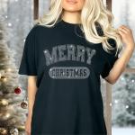 Merry Christmas Rhinestone Shirt, Retro New Year T-Shirt, The Season Sweatshirt, Jolly Christmas Party Tee, Xmas Holiday Shirt Gift